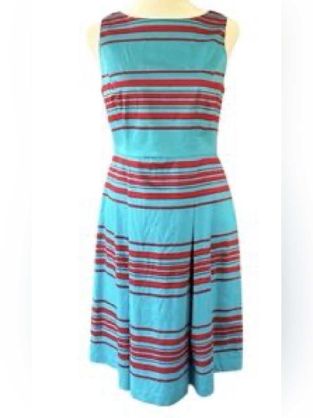 Talbots Women Turquoise and Red Striped Strapless Fit-and-Flare Dress Size 10